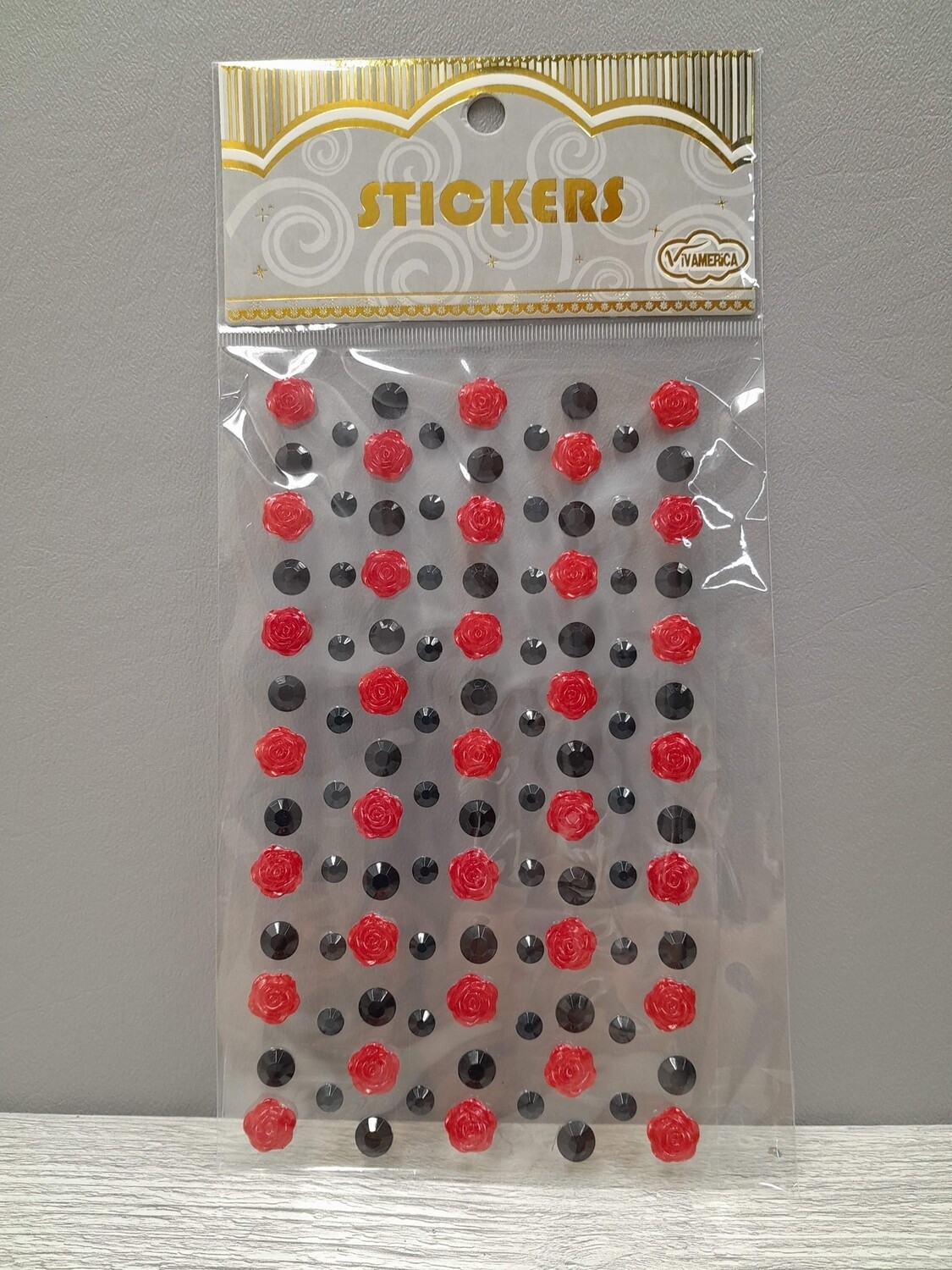 Adhesive Back Flowers &amp; Rhinestones Black/Red