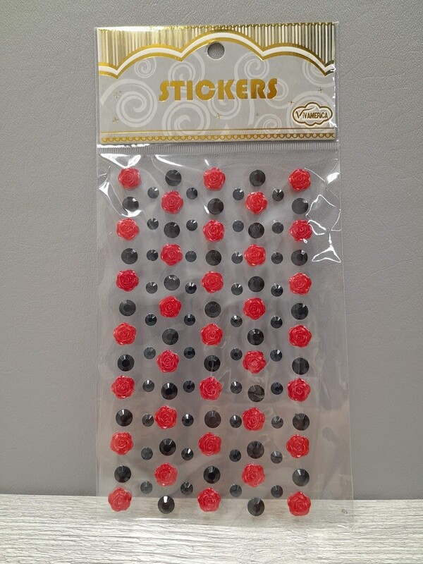 Adhesive Back Flowers &amp; Rhinestones Black/Red