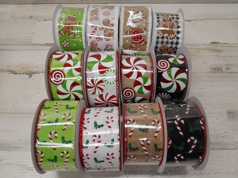2.5&quot;x10yd Assorted Wired Ribbon Peppermint