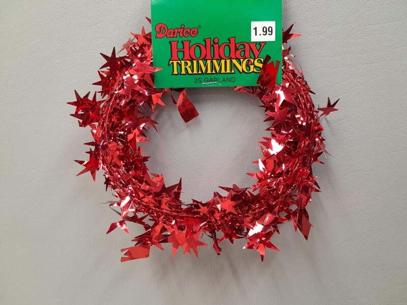 25&#39; Metallic Star Garland  Red