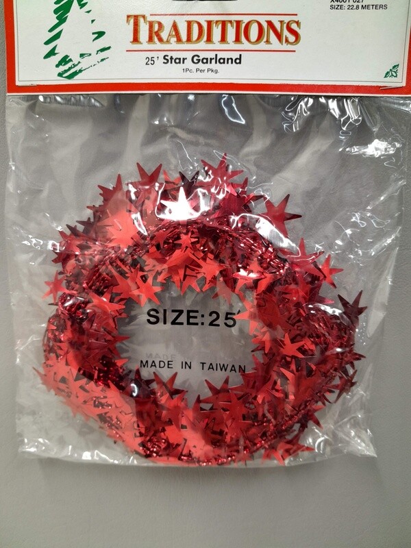 25&#39; Metallic Star Garland Red
