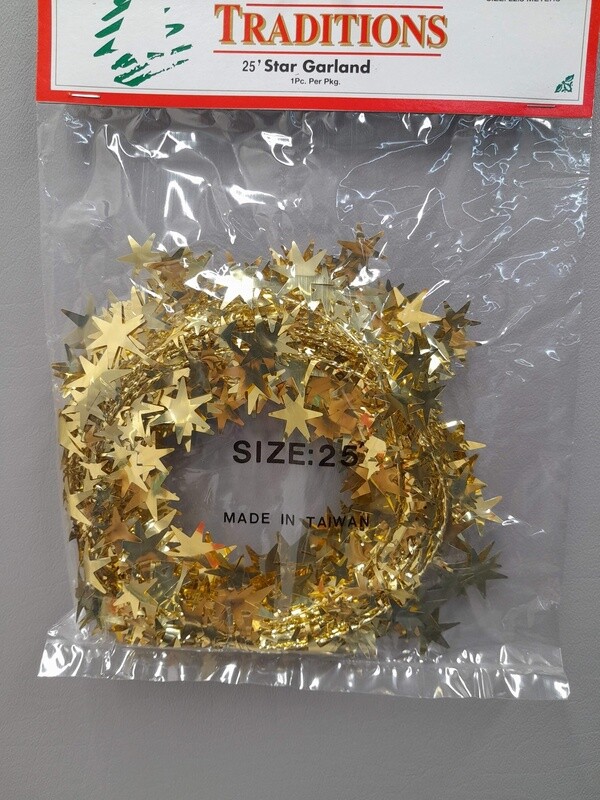 25&#39; Metallic Star Garland  Gold