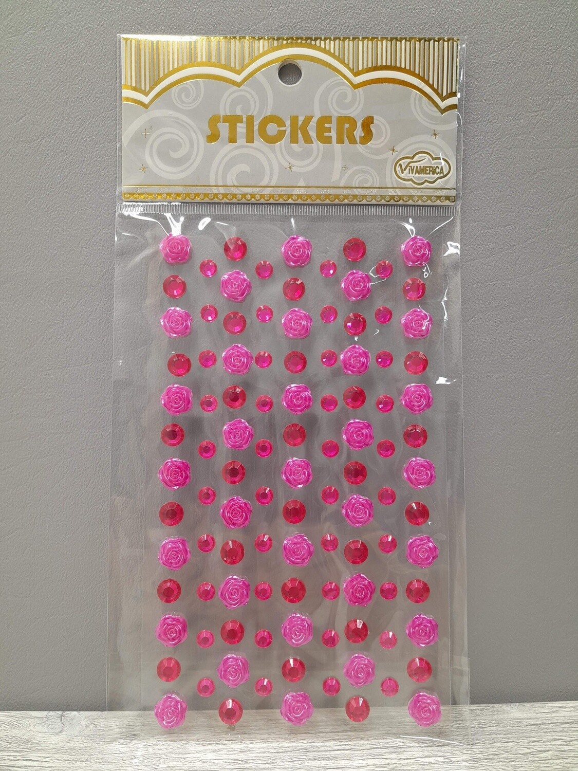 Adhesive Back Flowers &amp; Rhinestones Fuchsia