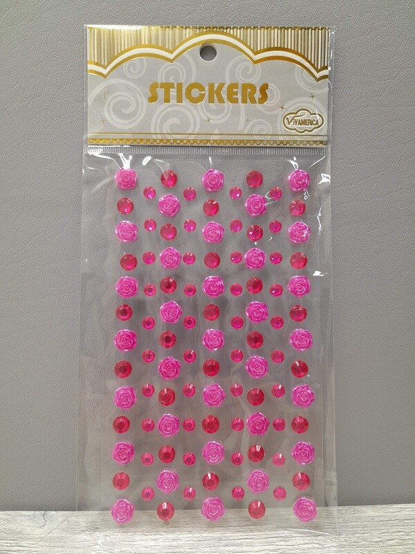 Adhesive Back Flowers &amp; Rhinestones Fuchsia