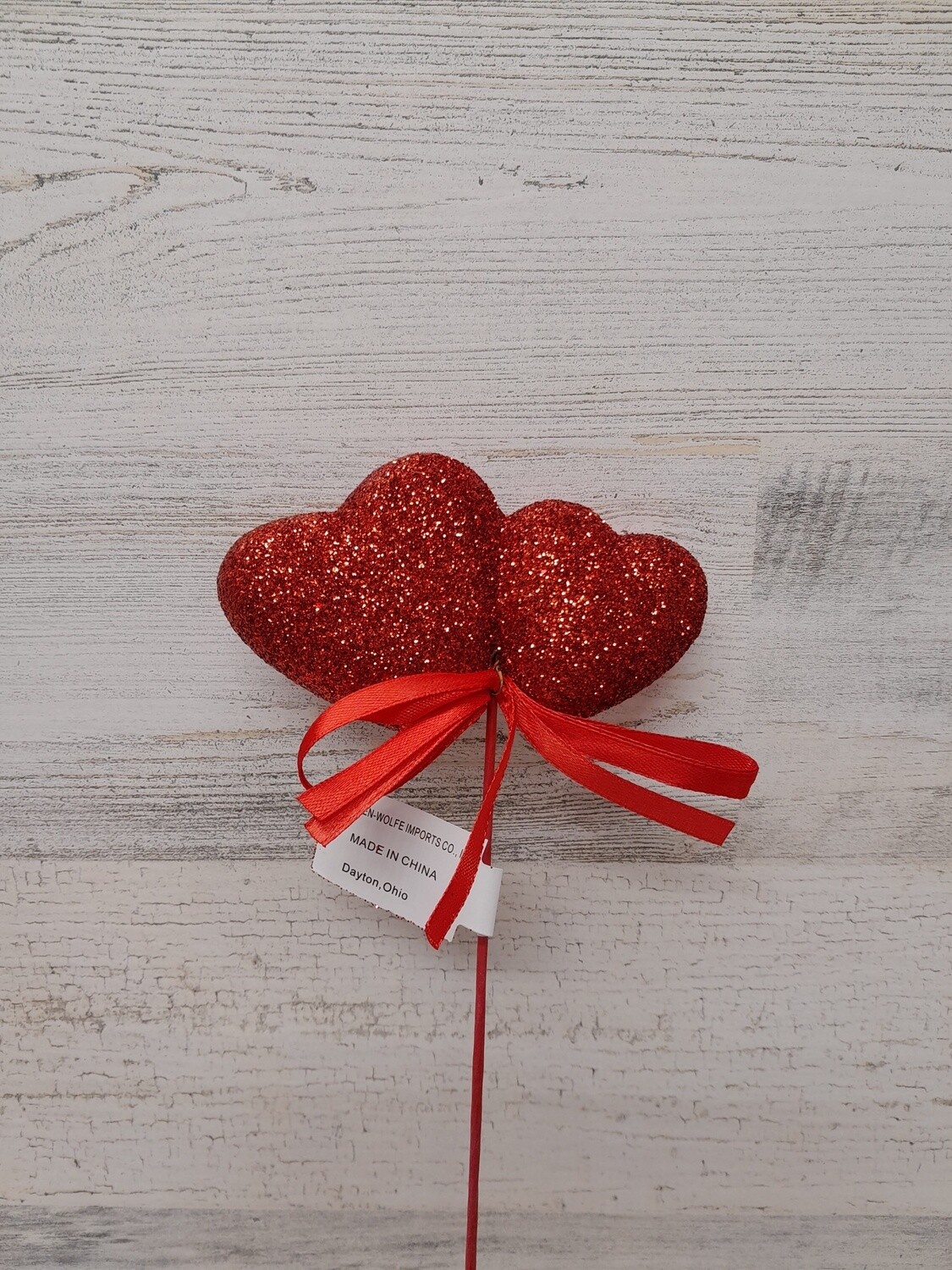 18&quot; Glitter Double Heart Pick w/Bow Red
