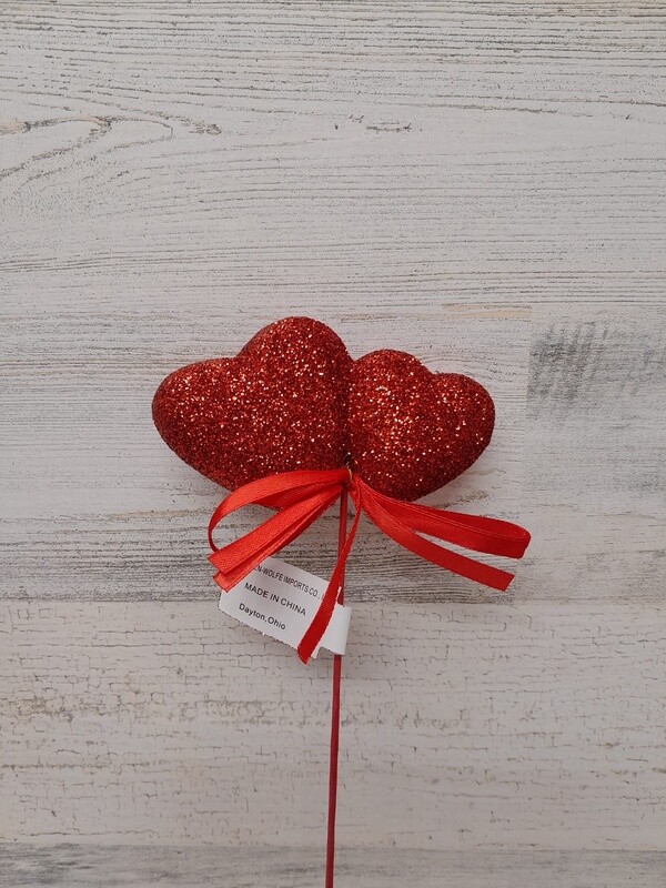 18&quot; Glitter Double Heart Pick w/Bow Red