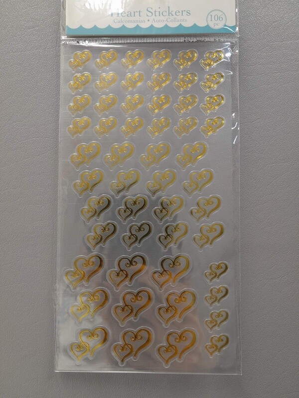 106pc Double Heart Stickers Clear/Gold