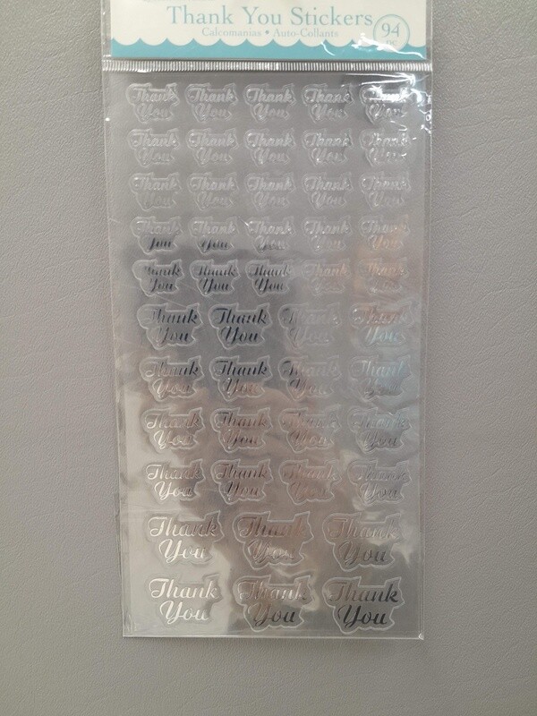 47pc 1&quot;x0.75&quot; Thank You Stickers Silver/Clear