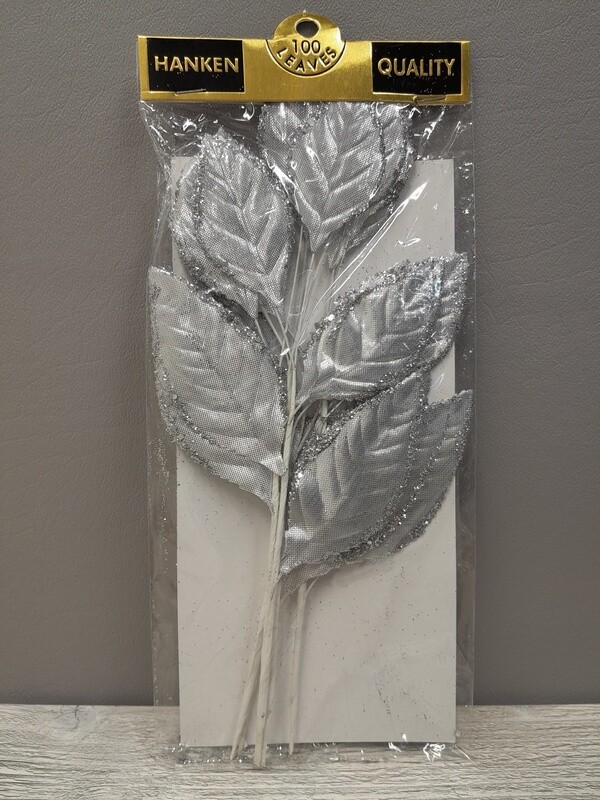 6pc 7.5&quot; Rose Leaf Spray Silver