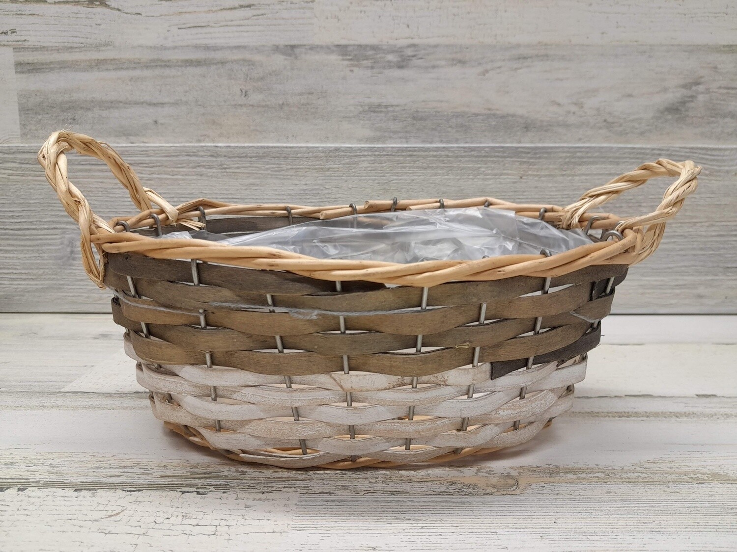 Double Handle Oval Basket With Liner Grey/White/Natural (SM)