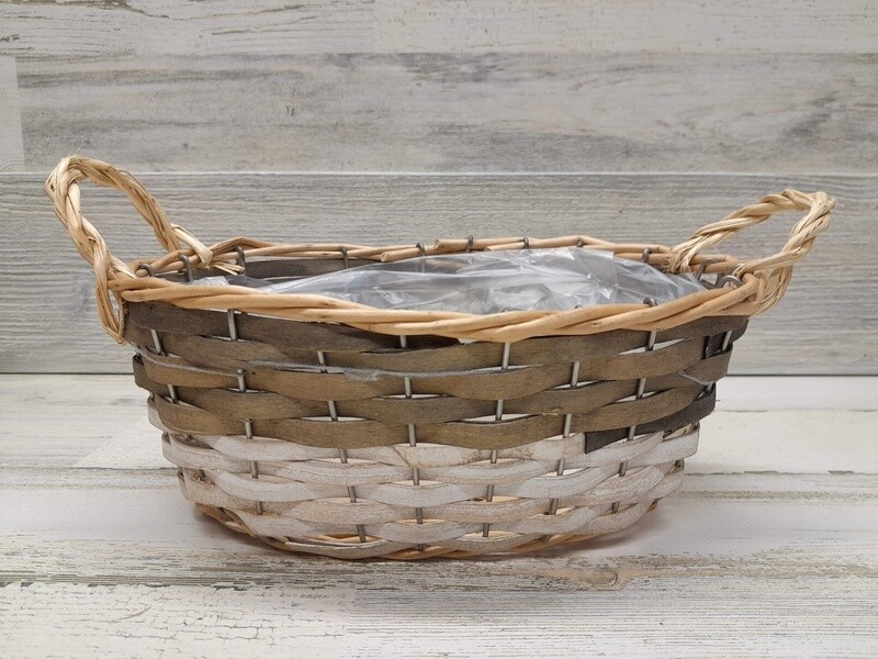 Double Handle Oval Basket With Liner Grey/White/Natural (SM)