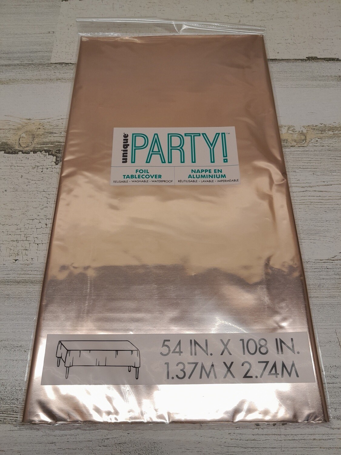 54"x108" Rectangle Foil Table Cover Rose Gold