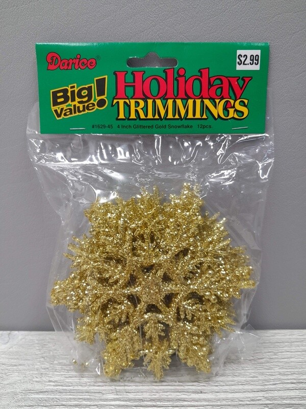 12pc 4&quot; Glitter Snowflakes Gold