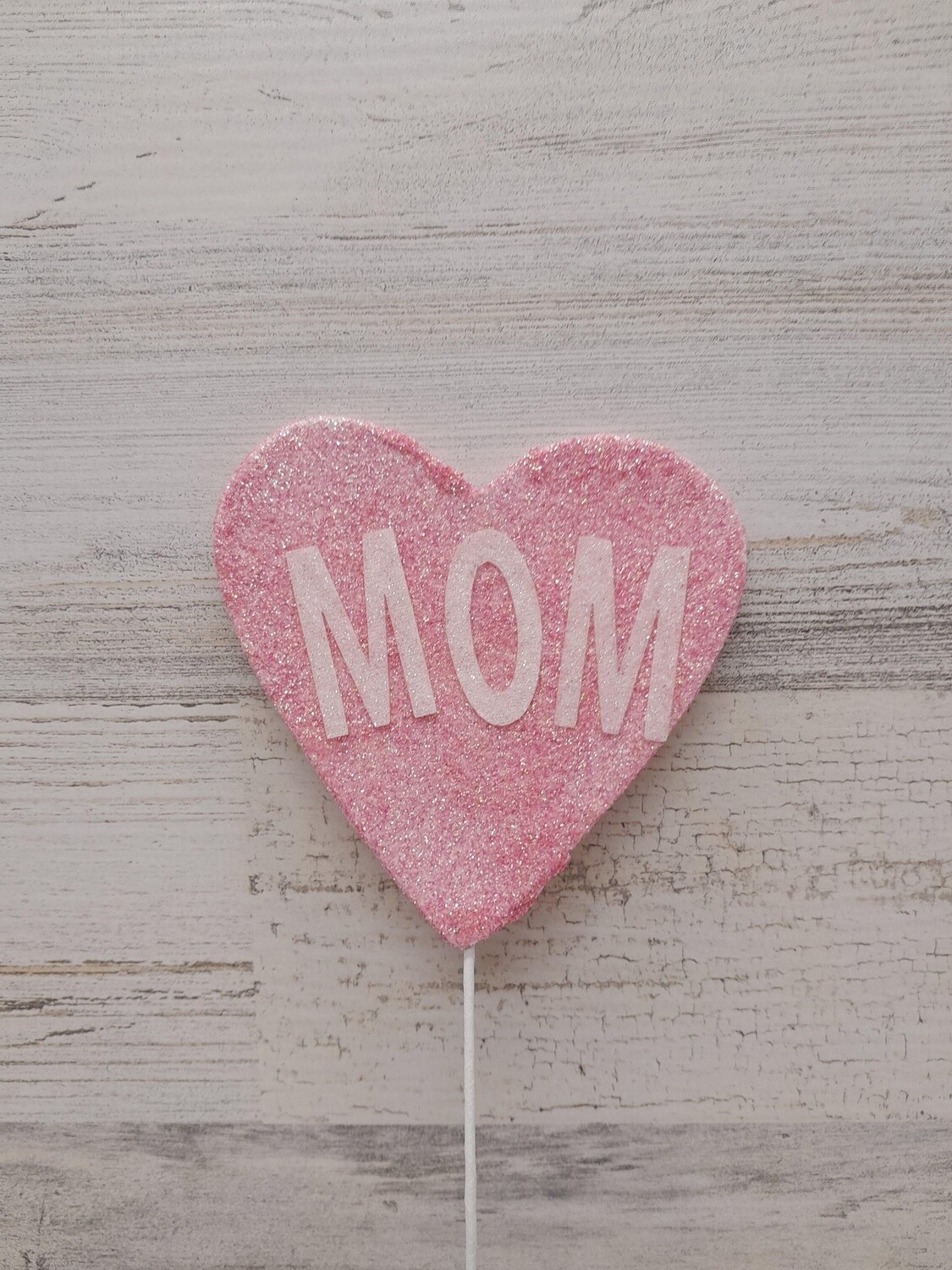 1pc 16&quot; Glitter Mom Heart Pick Pink