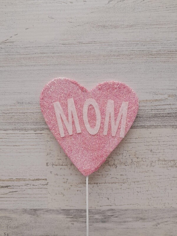 1pc 16&quot; Glitter Mom Heart Pick Pink