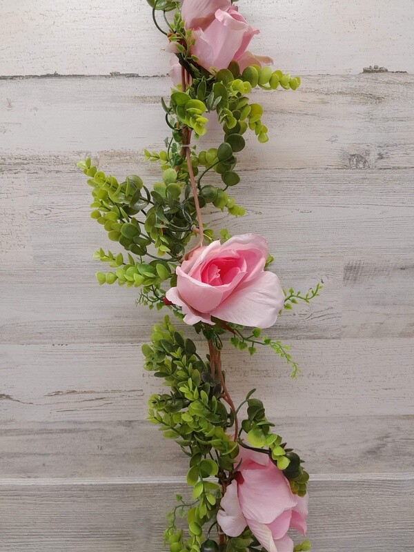 6&#39; Rose Eucalyptus Garland Cream/Pink