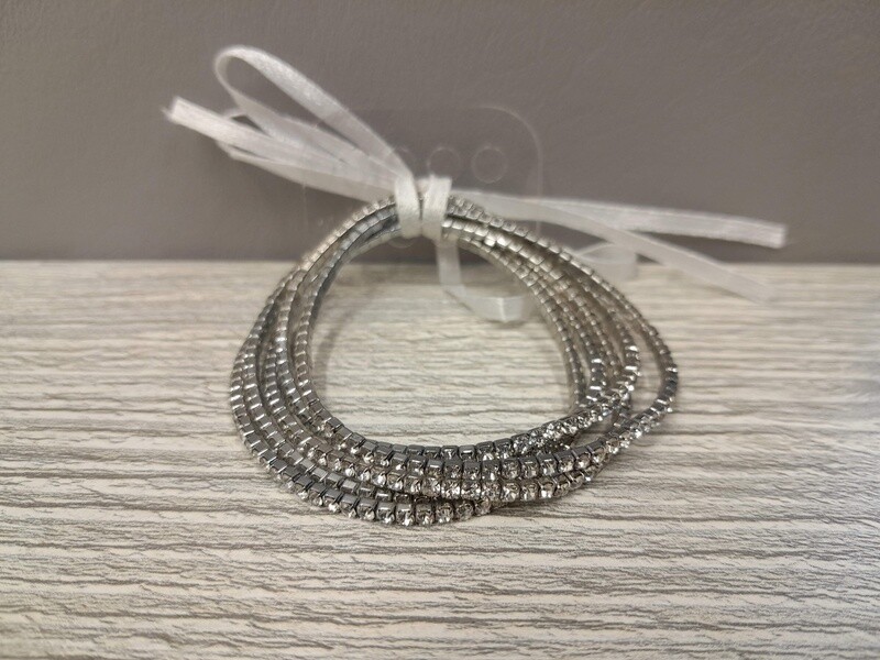 5 Row Rhinestone Stacked Wristlet With/Pad/Ribbon Crystal