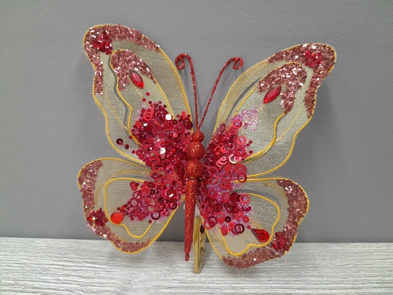 *8&quot; Sequin Butterfly Red/Gold