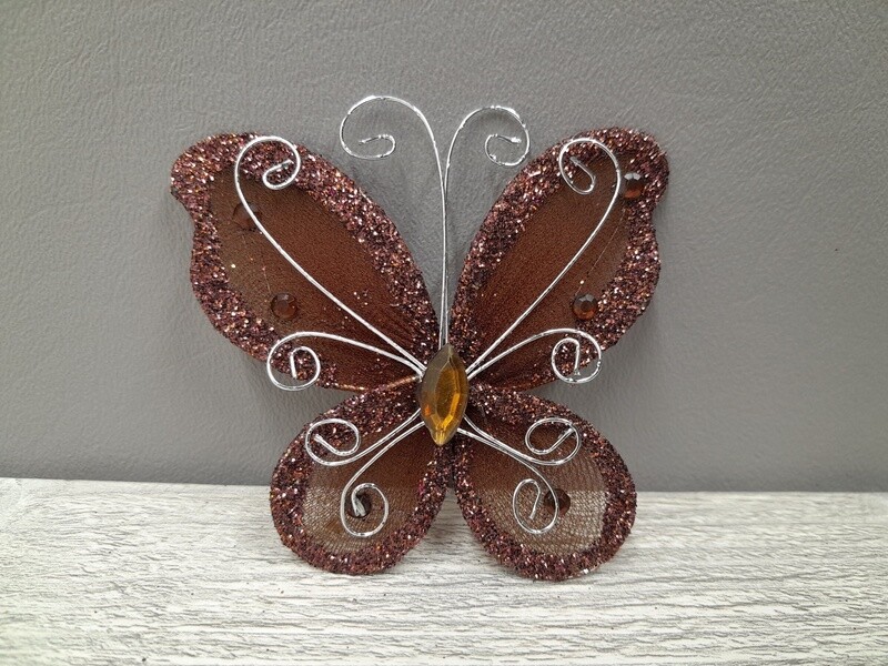12pc 3&quot; Organza Butterflies Brown