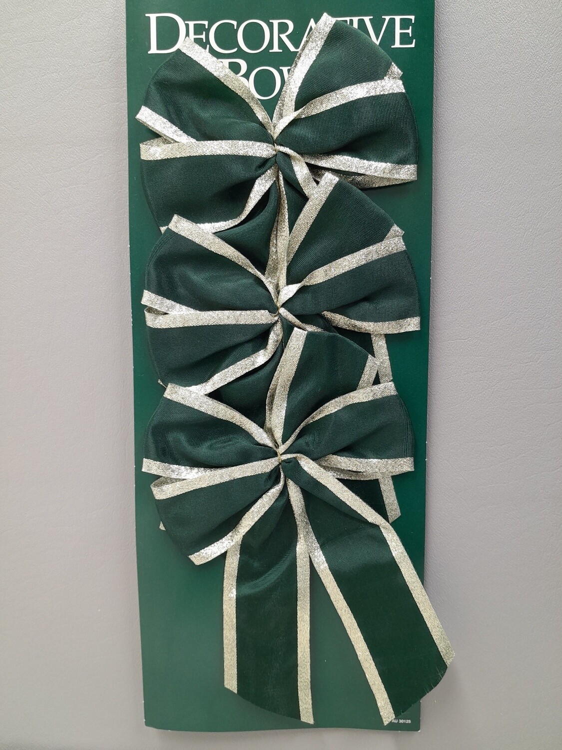 3pc Hunter Green Christmas Bow w/Gold Trim