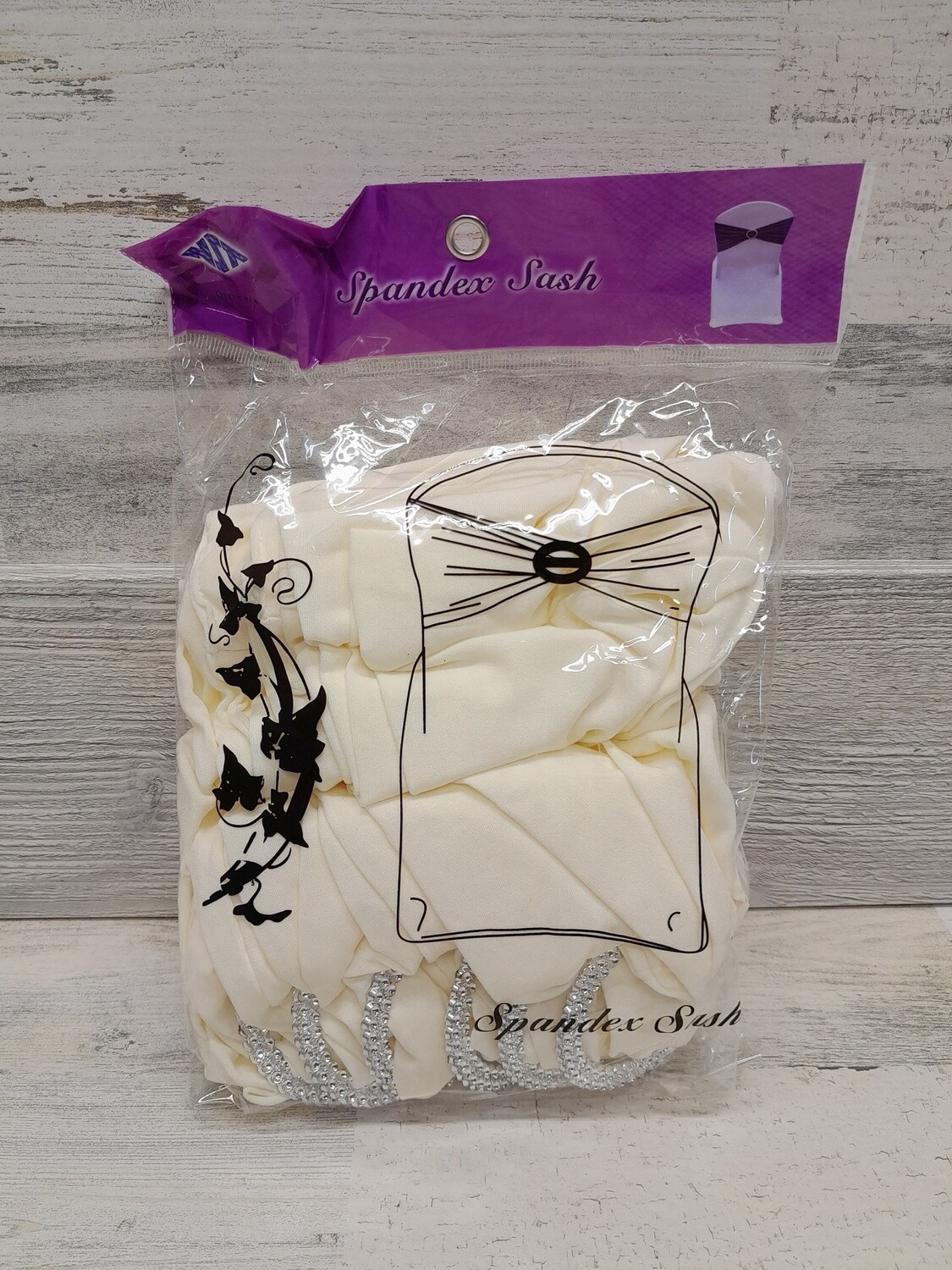 6pc 12&quot; Spandex Sash w/Buckle Ivory