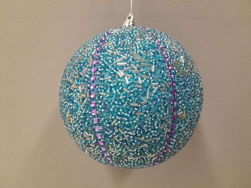 5&quot; Beaded Ball Ornament w/Rhinestones Turquoise/Purple