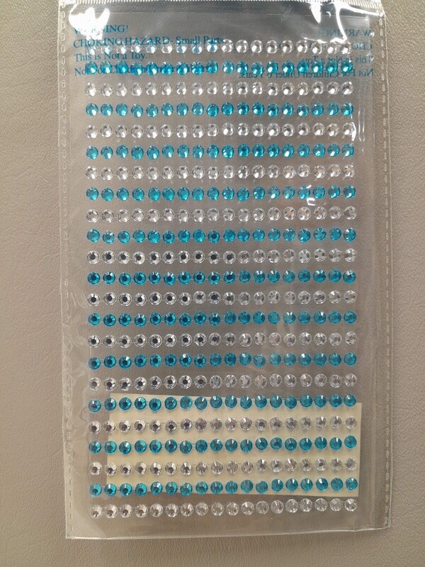 Small Adhesive Back Rhinestone Stickers Aqua/Clear
