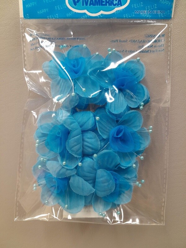 6pc Flower Picks w/Pearls Turquoise
