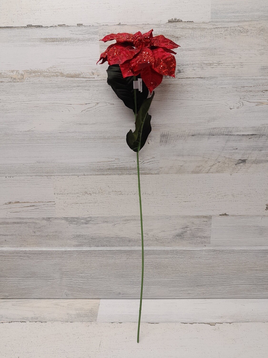24&quot; Velvet/Glitter Poinsettia Spray Red