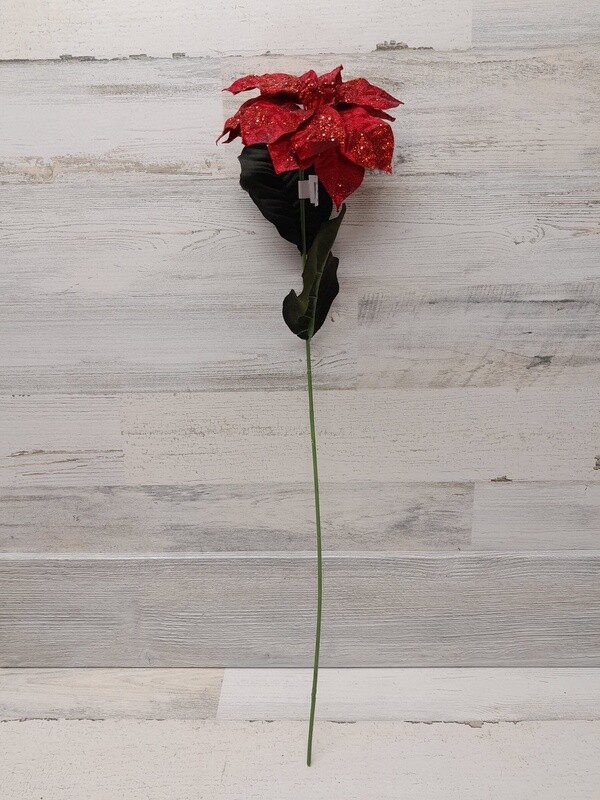 24&quot; Velvet/Glitter Poinsettia Spray Red