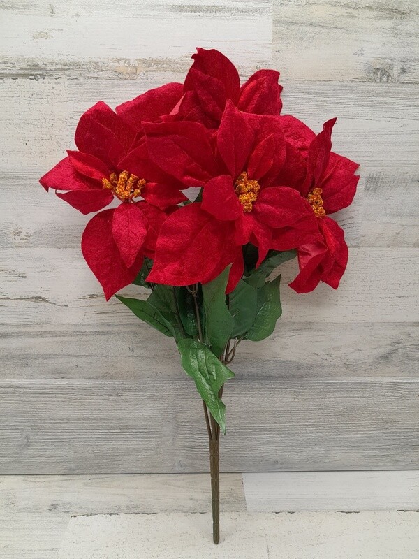 21&quot; Velvet Poinsettia Bush x5 Red