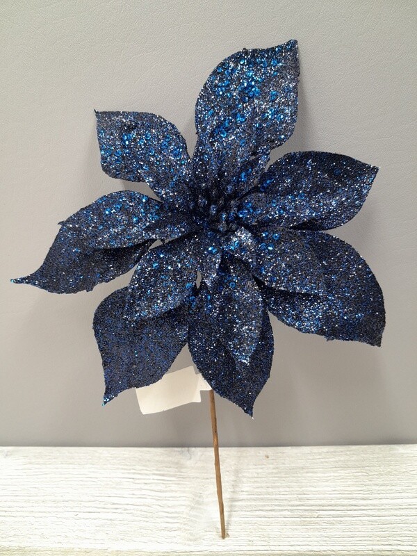 20&quot; Glitter Poinsettia Pick Navy