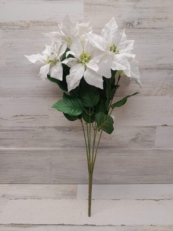 22&quot; Glitter Poinsettia Bush x7 White