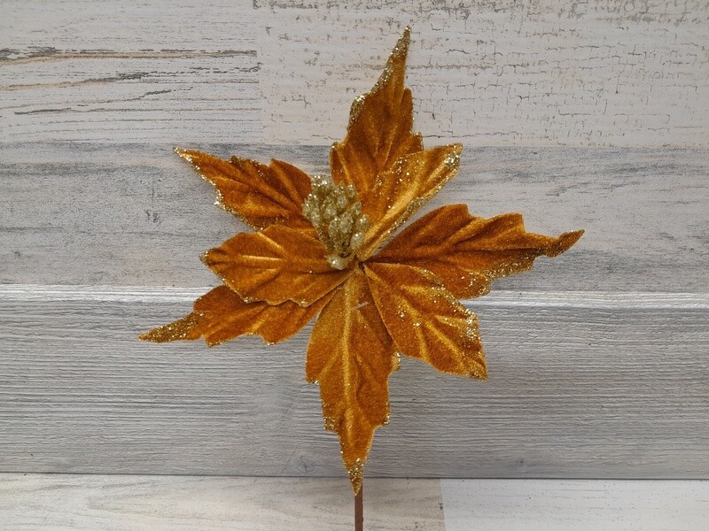 6.5&quot; Velvet Poinsettia on 8&quot; Pick Gold