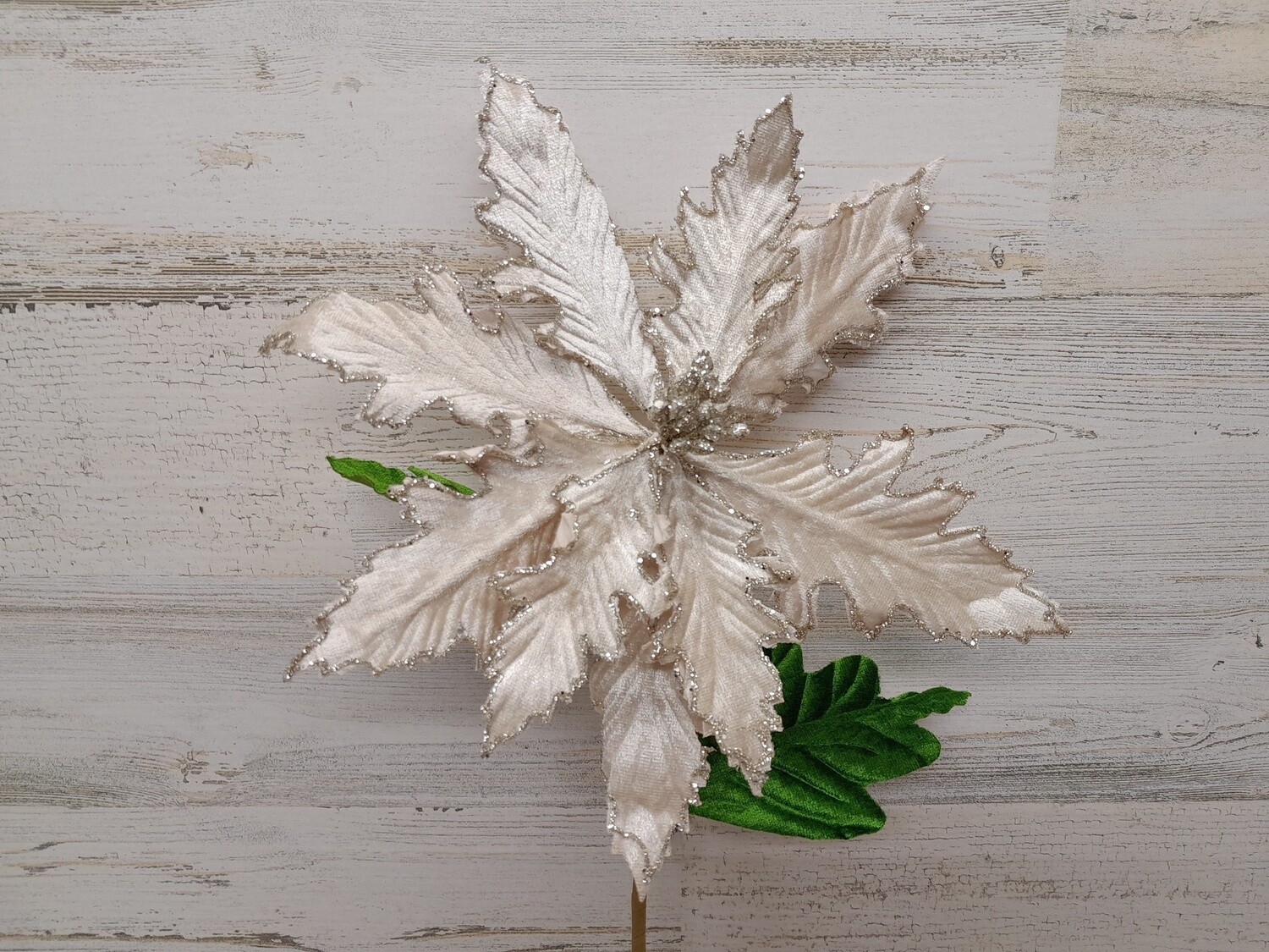 24&quot; Glitter Velvet Poinsettia Spray Platinum