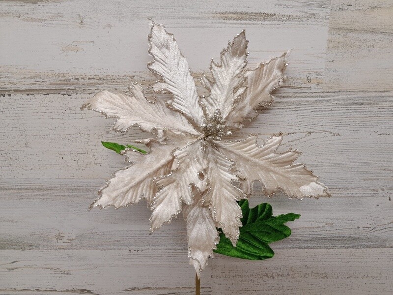 24&quot; Glitter Velvet Poinsettia Spray Platinum