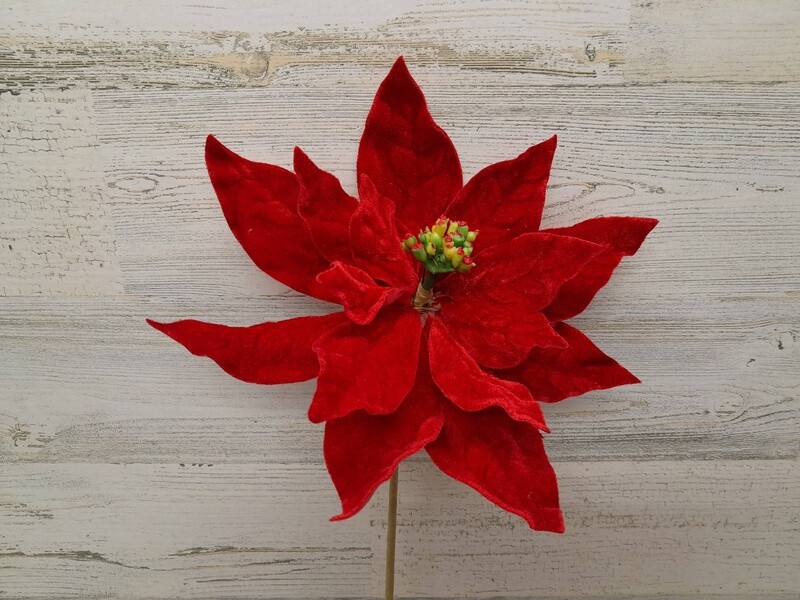 20&quot; Velvet Poinsettia Pick Red