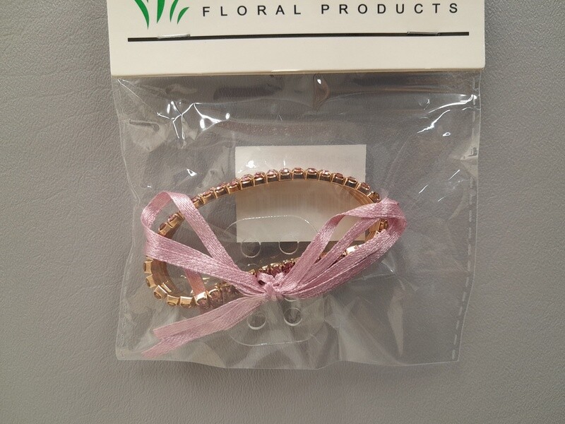 3 Row Rhinestone Wristlet With Plastic Pad/Ribbon Rose Gold