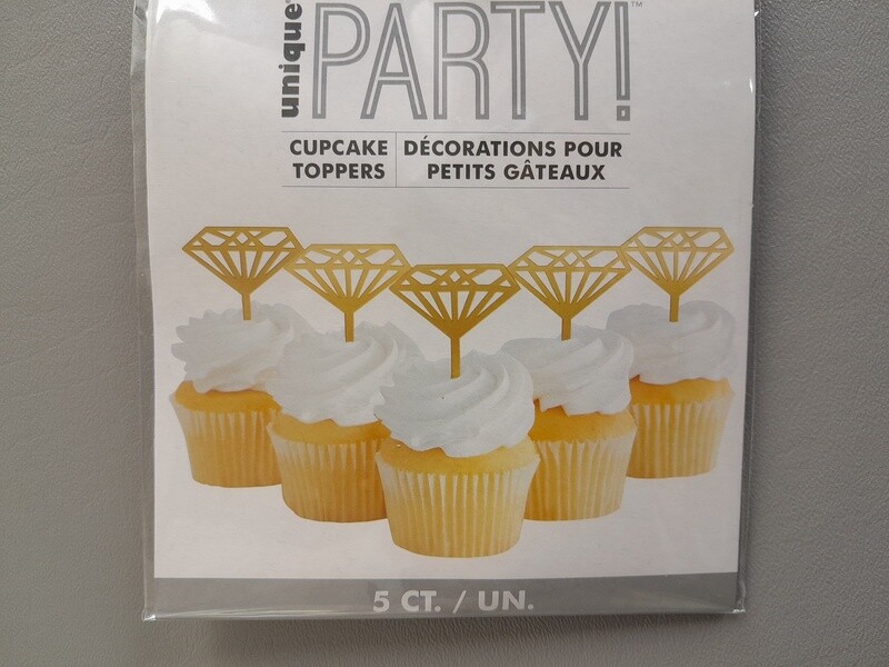 5pc 3.75&quot; Diamond Cupcake Toppers Gold