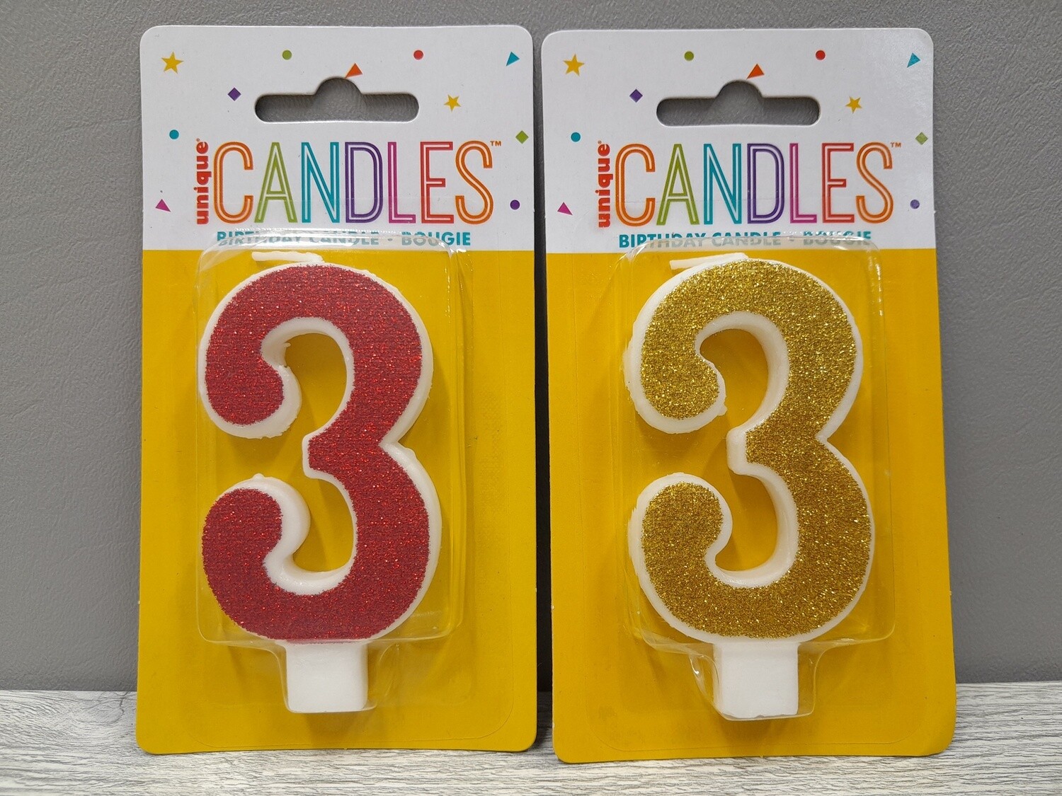 3.5&quot; #3 Glitter Candle Assorted
