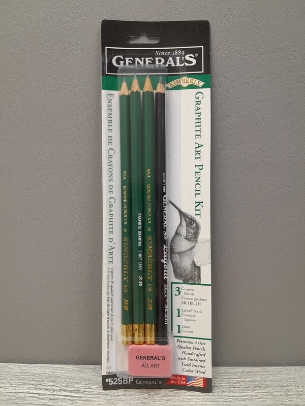 5pc General&#39;s Graphite Pencil Set (Includes 1- 2H, HB, 2B,  Layout Graphite Pencil, &amp; Eraser)