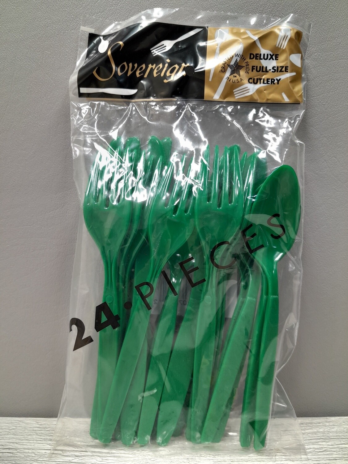 24pc Plastic Cutlery Kelly Green