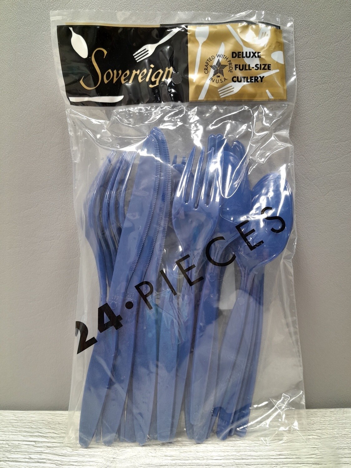 24pc Plastic Cutlery Navy