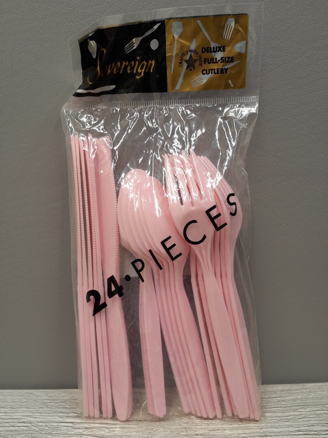 24pc Plastic Cutlery Pink