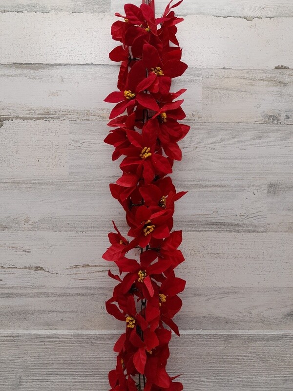 6&#39; Mini Poinsettia Garland Red