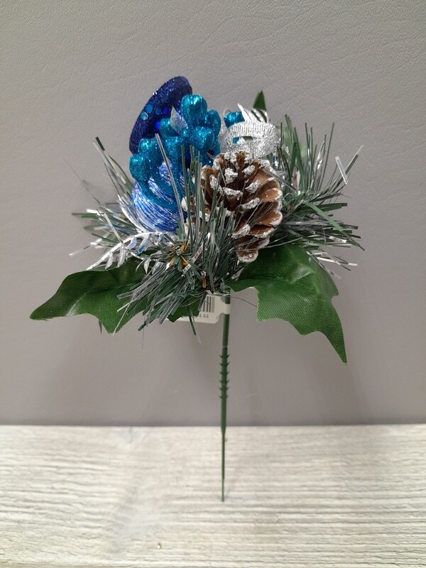 7&quot; Bell/Ball/Pinecone/Berry Pine Pick Blue/Silver