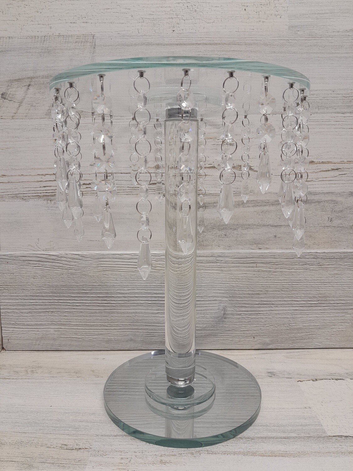 12.5&quot;x10&quot; Round Crystal Centerpiece/Cake Stand w/Crystal Strands