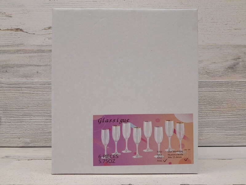 6pc 6oz 8.25&quot; Champagne Glass Clear w/Silver Brim