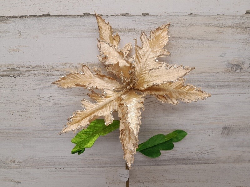 24&quot; Glitter Velvet Poinsettia Spray Champagne