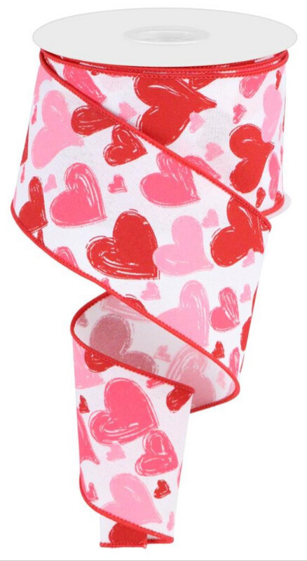 2.5&quot;x10yd Hand Drawn Hearts Red/Pink/White